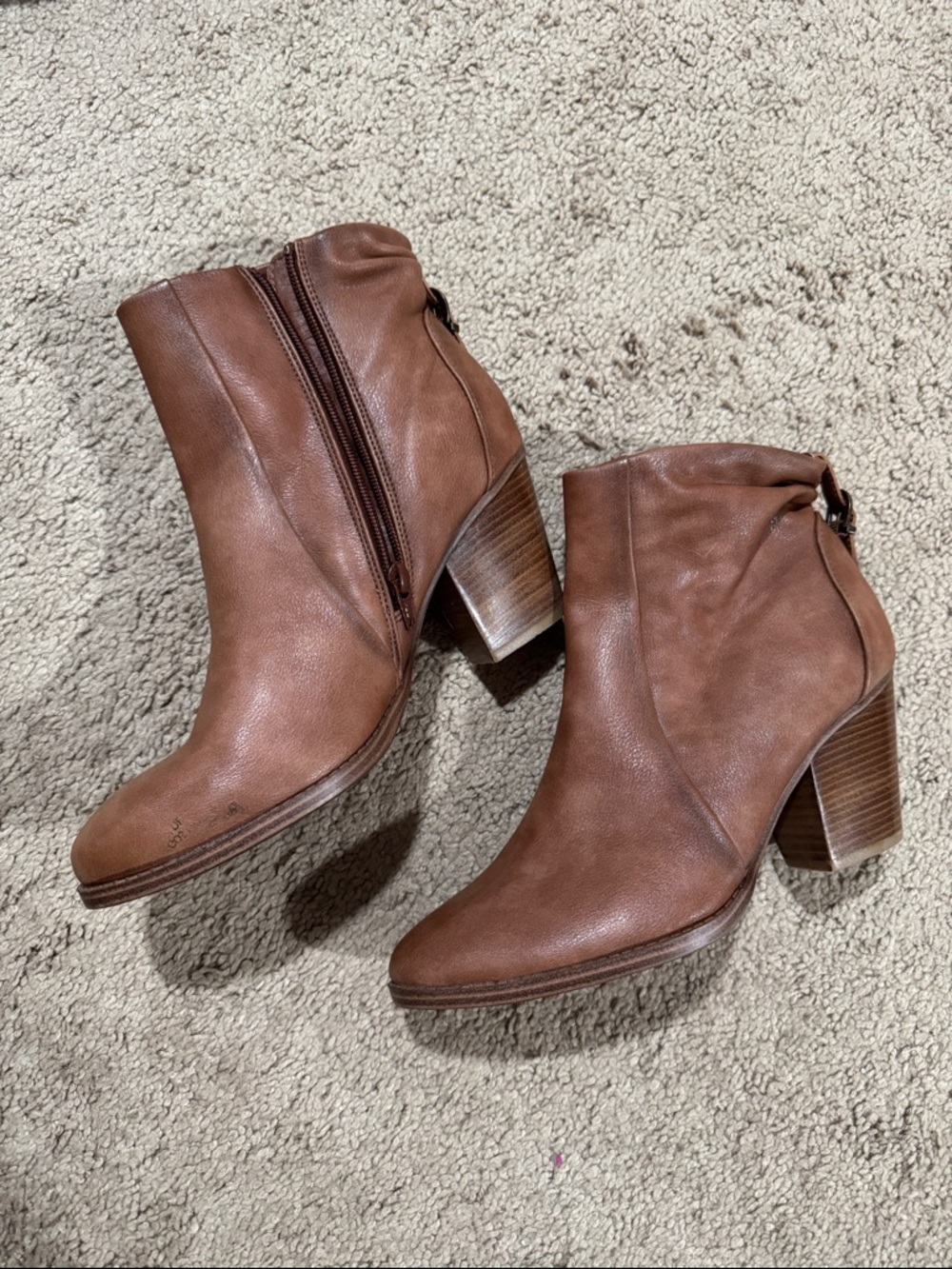 Brown Leather Ankle Boots - Women's Stylish Zip Booties